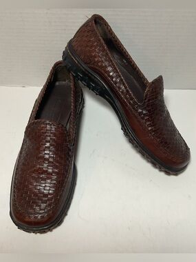 Cole Haan Brown Woven Leather Slip-On Loafers